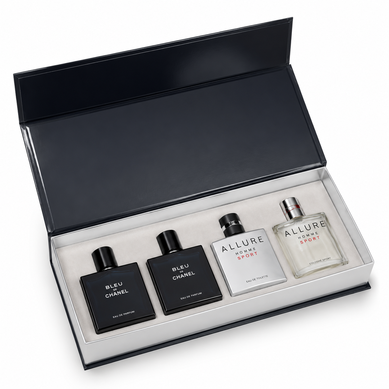 28fc3486-28d3-4f0a-bf84-4f9ad7c34113 ست ۴ عددی عطر مردانه شنل (Chanel) مدل Miniature Collection – شامل بلو شنل و الور هوم اسپورت - Image 1