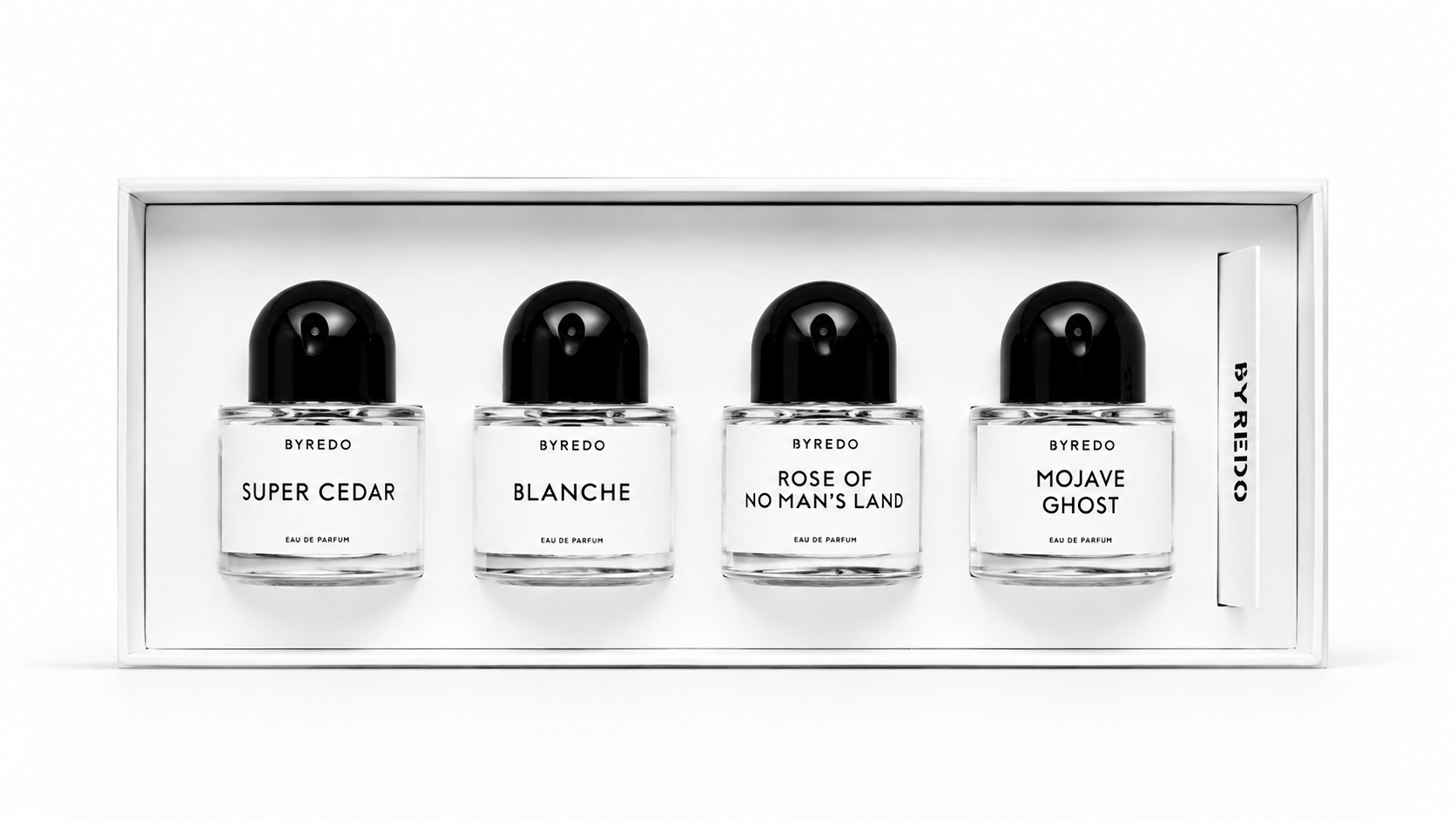 69ec3538-f86b-41dc-b9bc-8102bddc9df0 ست ۴ عددی عطر بایردو (Byredo) مدل Discovery Set – شامل Super Cedar، Blanche، Rose of No Man’s Land و Mojave Ghost - Image 1