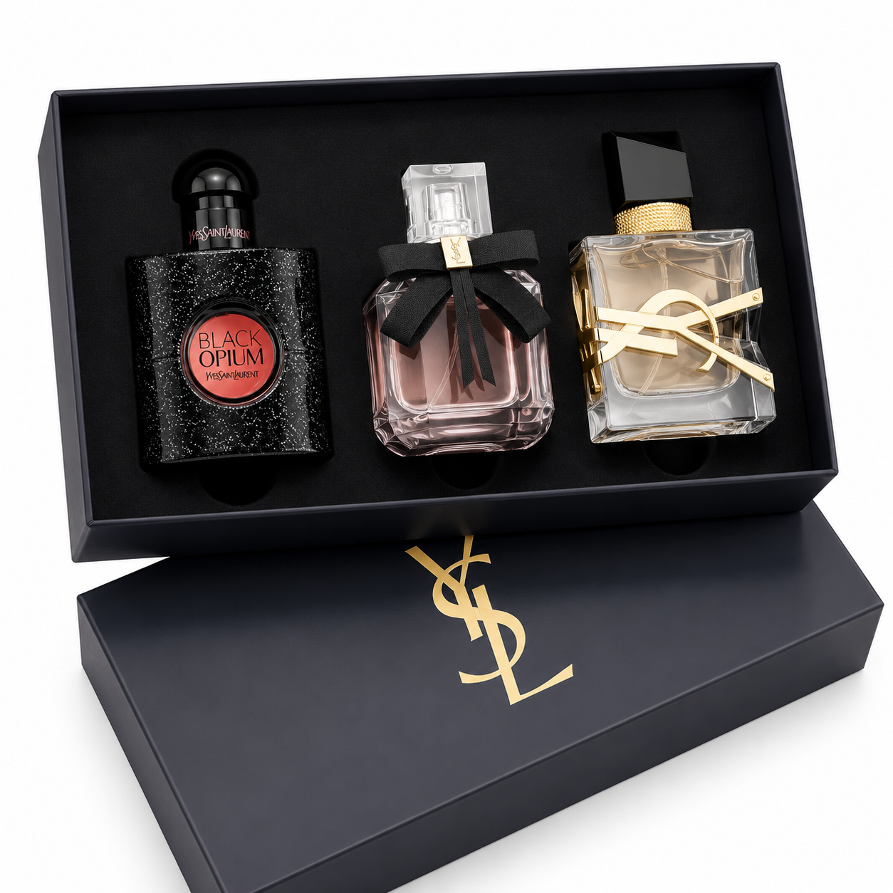 d024cf7a-c9f8-421c-95e8-6bd3ed3bb631 ست ۳ عددی عطر زنانه ایو سن لوران (YSL) مدل Gift Set – شامل Black Opium، Mon Paris و Libre (پک هدیه لوکس) - Image 1